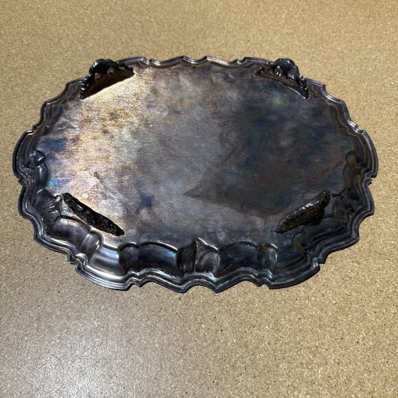 VTG Footed Silverplate Serving Tray Victorian Scroll & Cartouche Design Unmarked - Picture 4 of 10